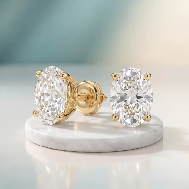 Oval Lab-Grown Diamond Earrings, 4.00 ct total — 14K yellow gold