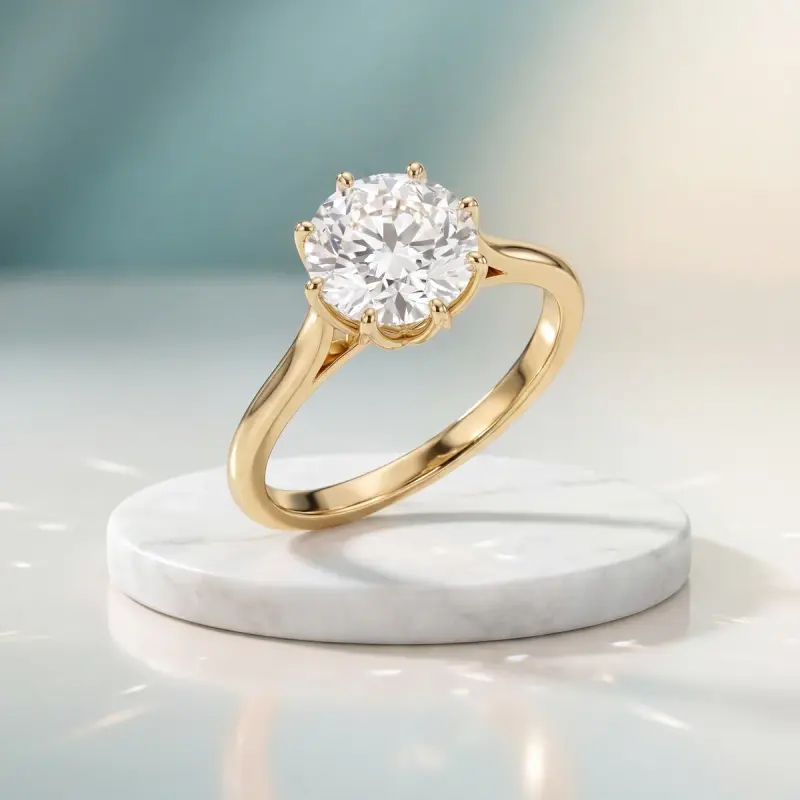 Round Lab-Grown Diamond Solitaire Ring, 2.50 ct — 14K yellow gold
