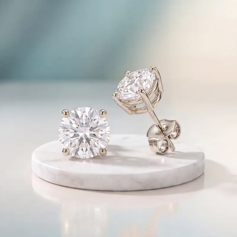 Round Lab-Grown Diamond Earrings, 4.40 ct total — 14K white gold