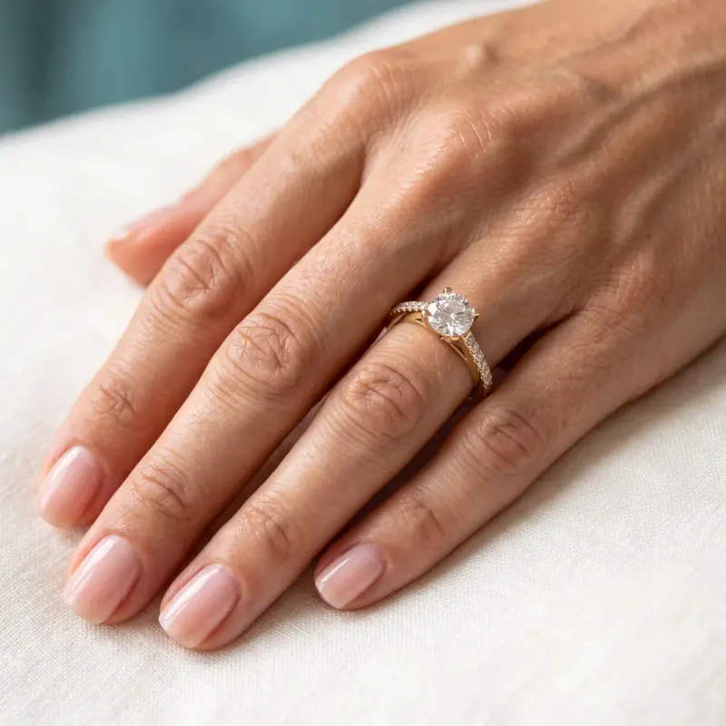 Round Lab-Grown Diamond Ring with Side Stones, 1.50 ct — 14K yellow gold