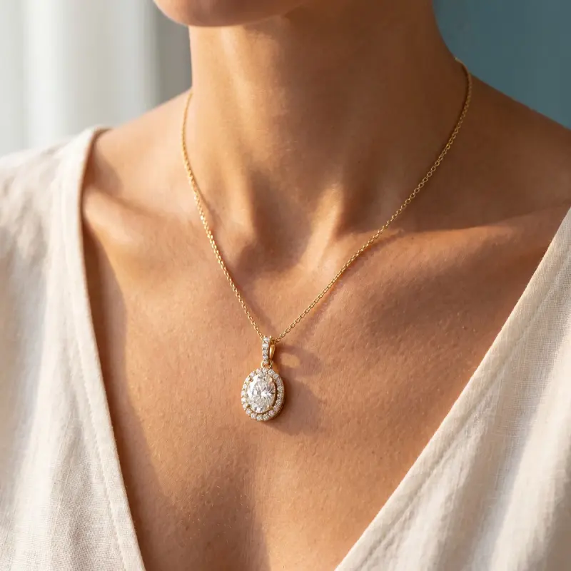 Oval Lab-Grown Diamond Pendant, 1.86 ct — 14K yellow gold