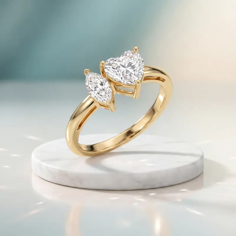 Heart Lab-Grown Diamond Ring with Side Stones, 1.25 ct — 14K yellow gold