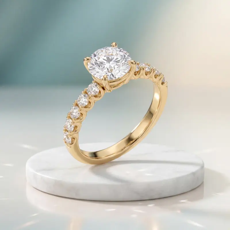Round Lab-Grown Diamond Ring with Side Stones, 2.00 ct — 14K yellow gold