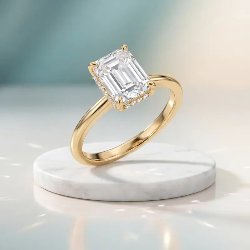 Emerald Lab-Grown Diamond Ring with Side Stones, 2.00 ct — 14K yellow gold