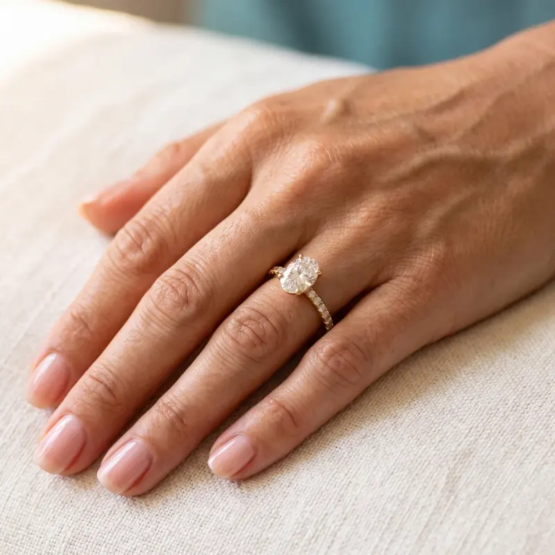 Oval Lab-Grown Diamond Ring with Side Stones, 2.00 ct — 14K yellow gold (2/2)