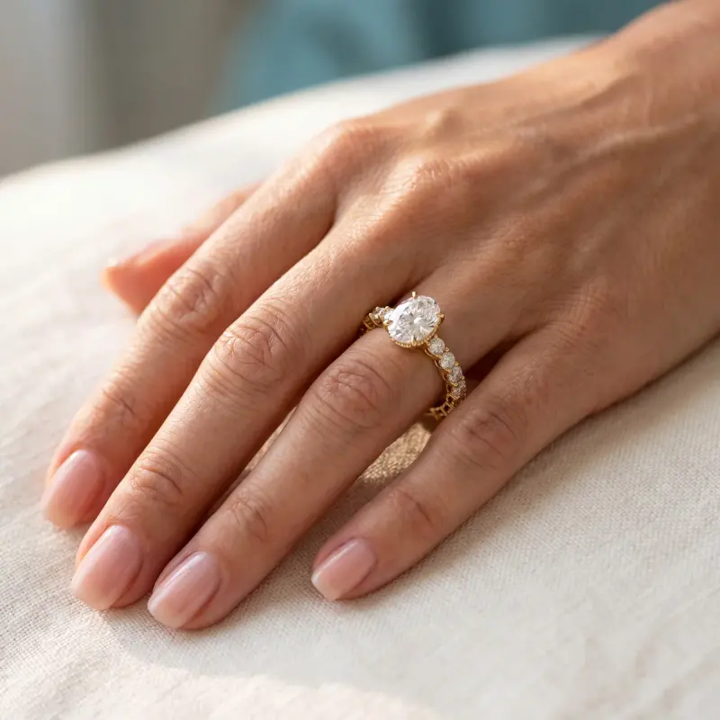 Oval Lab-Grown Diamond Ring with Side Stones, 1.86 ct — 14K yellow gold (2/2)