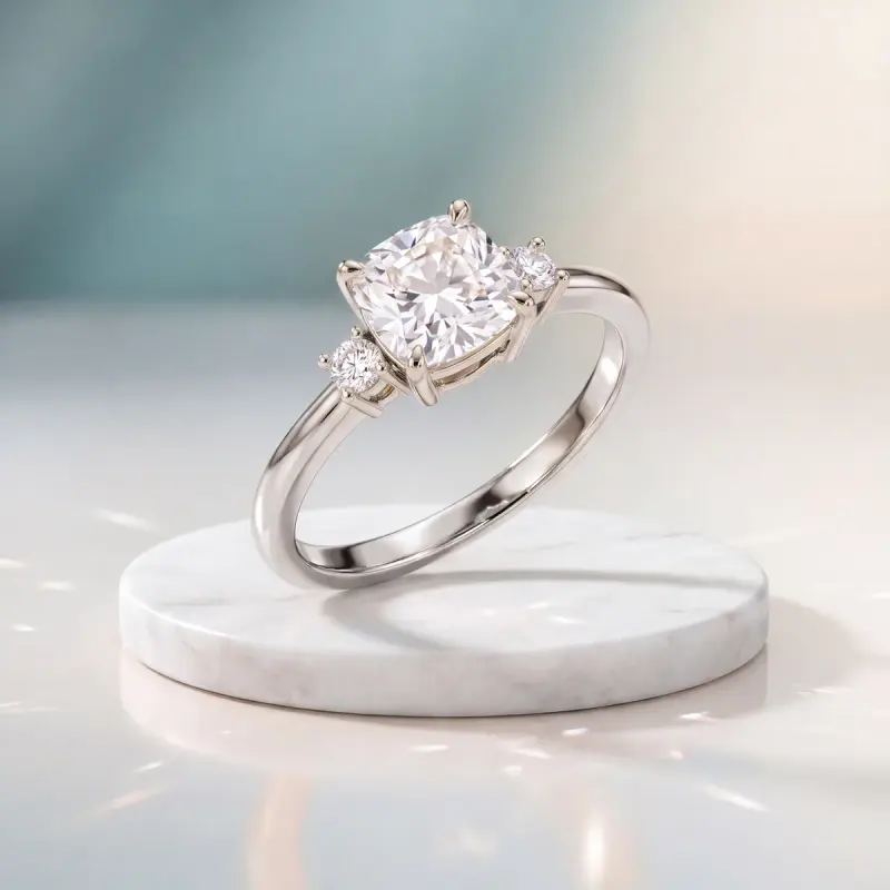 Cushion Lab-Grown Diamond Ring with Side Stones, 2.00 ct — 14K white gold