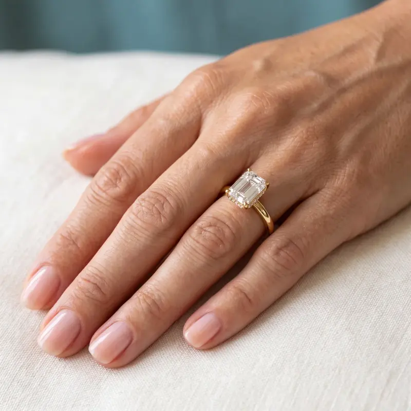 Emerald Lab-Grown Diamond Ring with Side Stones, 2.00 ct — 14K yellow gold (2/2)