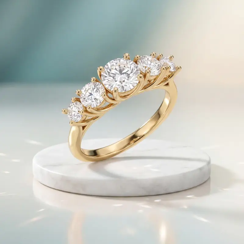 Round Lab-Grown Diamond Ring with Side Stones, 1.50 ct — 14K yellow gold