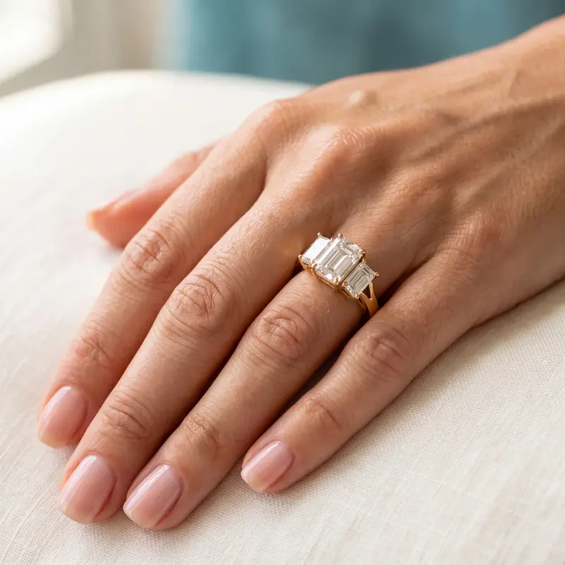 Emerald Lab-Grown Diamond Ring with Side Stones, 1.52 ct — 14K yellow gold
