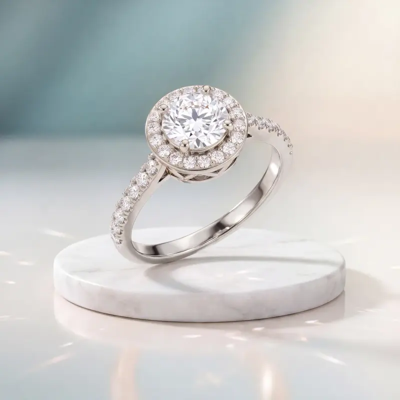 Round Lab-Grown Diamond Ring with Side Stones, 1.35 ct — 14K white gold