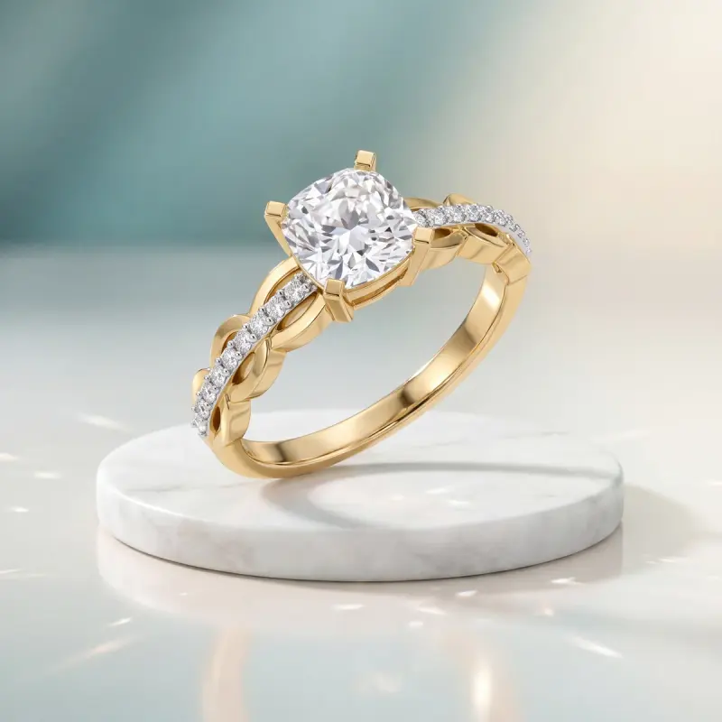 Cushion Lab-Grown Diamond Ring with Side Stones, 2.00 ct — 14K yellow gold