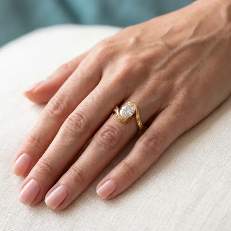 Oval Lab-Grown Diamond Ring with Side Stones, 2.00 ct — 14K yellow gold (2/2)