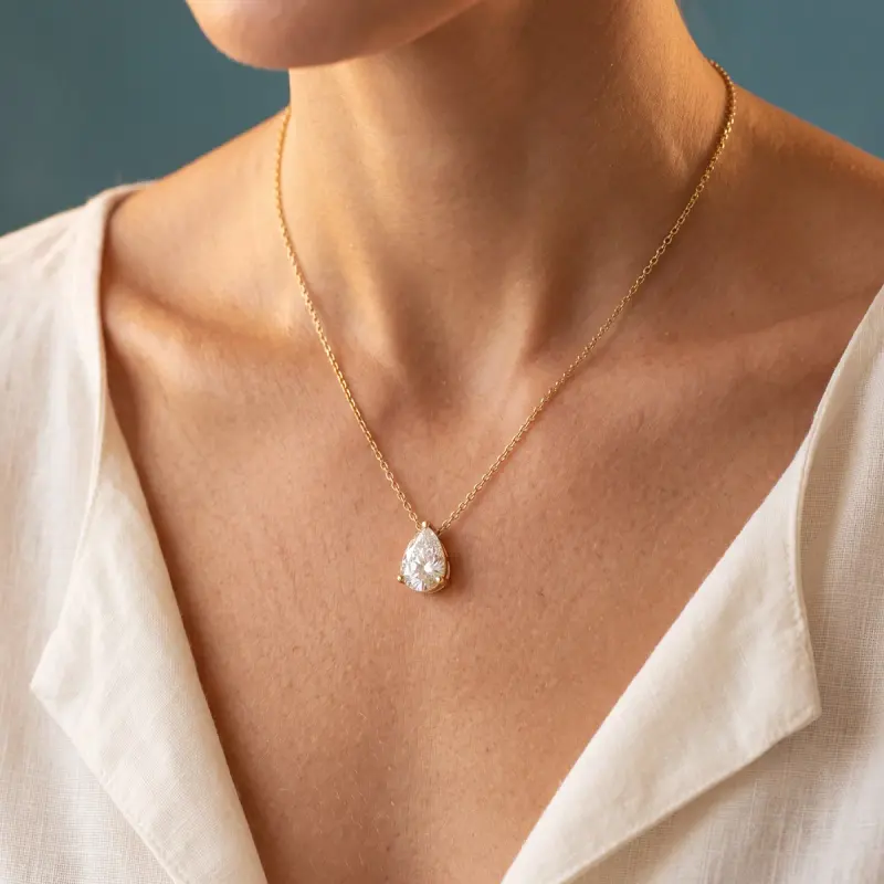 Pear Lab-Grown Diamond Pendant, 2.00 ct — 14K yellow gold