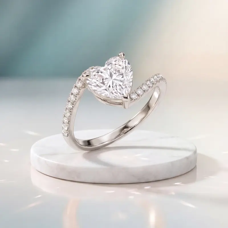 Heart Lab-Grown Diamond Ring with Side Stones, 2.00 ct — 14K white gold