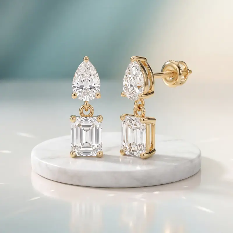 Emerald Lab-Grown Diamond Earrings, 4.26 ct total — 14K yellow gold