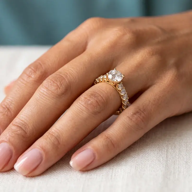 Round Lab-Grown Diamond Ring with Side Stones, 2.00 ct — 14K yellow gold (2/2)