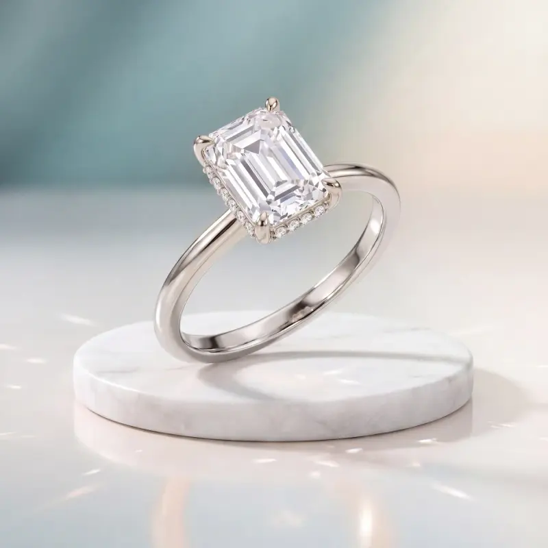 Emerald Lab-Grown Diamond Ring with Side Stones, 2.00 ct — 14K white gold