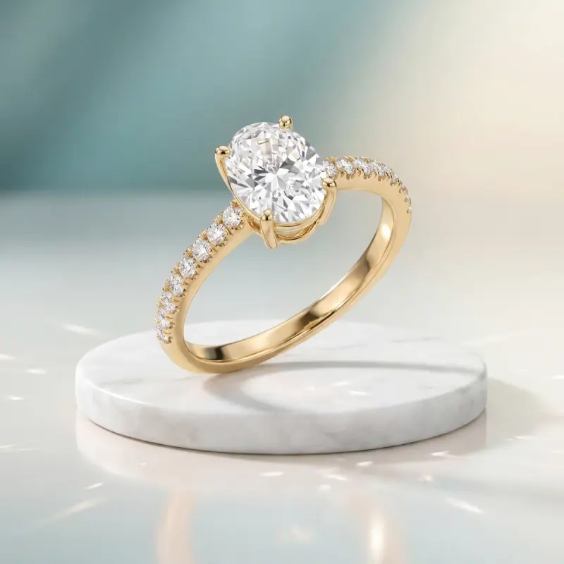 Oval Lab-Grown Diamond Ring with Side Stones, 2.00 ct — 14K yellow gold