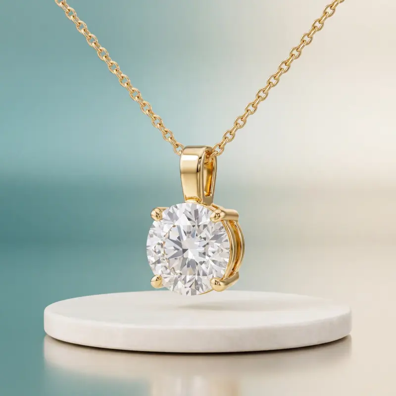 Round Lab-Grown Diamond Pendant, 2.00 ct — 14K yellow gold