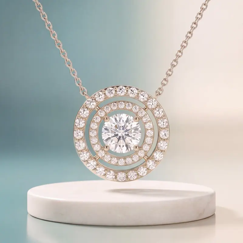 Round Lab-Grown Diamond Pendant, 2.00 ct — 14K white gold