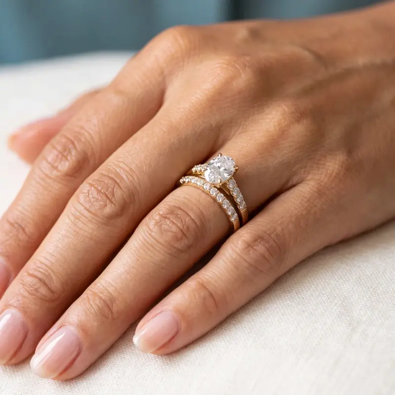 Oval Lab-Grown Diamond Ring with Side Stones, 2.00 ct — 14K yellow gold (2/2)