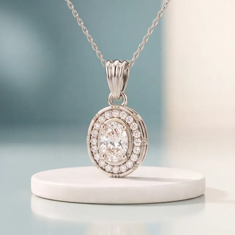 Oval Lab-Grown Diamond Pendant, 1.50 ct — 14K white gold