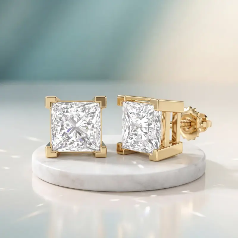 Princess Lab-Grown Diamond Earrings, 3.92 ct total — 14K yellow gold