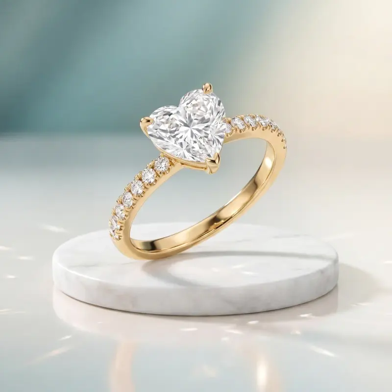 Heart Lab-Grown Diamond Ring with Side Stones, 2.00 ct — 14K yellow gold