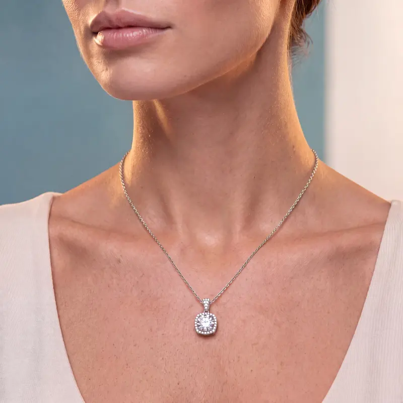 Round Lab-Grown Diamond Pendant, 1.44 ct — 14K white gold