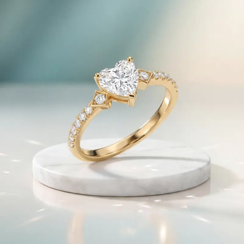 Heart Lab-Grown Diamond Ring with Side Stones, 1.25 ct — 14K yellow gold