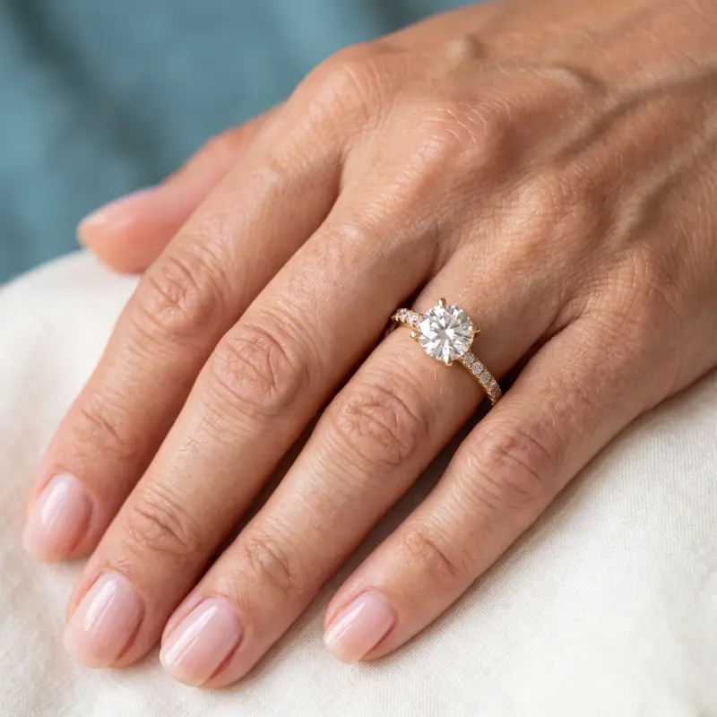 Round Lab-Grown Diamond Ring with Side Stones, 2.00 ct — 14K yellow gold (2/2)