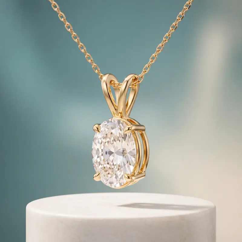 Oval Lab-Grown Diamond Pendant, 2.00 ct — 14K yellow gold