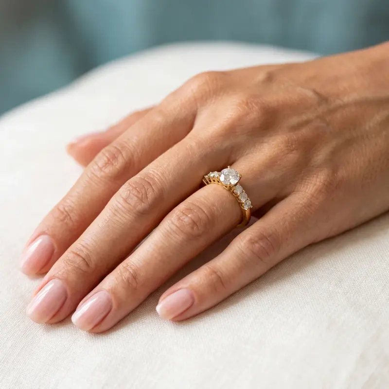 Round Lab-Grown Diamond Ring with Side Stones, 1.35 ct — 14K yellow gold