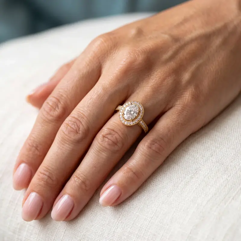 Oval Lab-Grown Diamond Ring with Side Stones, 1.86 ct — 14K yellow gold (2/2)