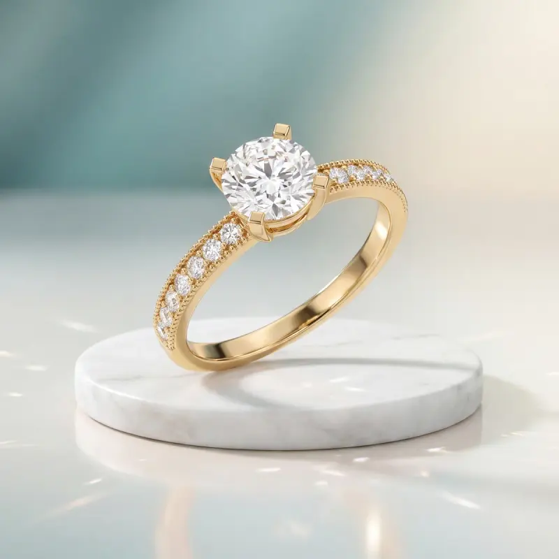 Round Lab-Grown Diamond Ring with Side Stones, 1.65 ct — 14K yellow gold
