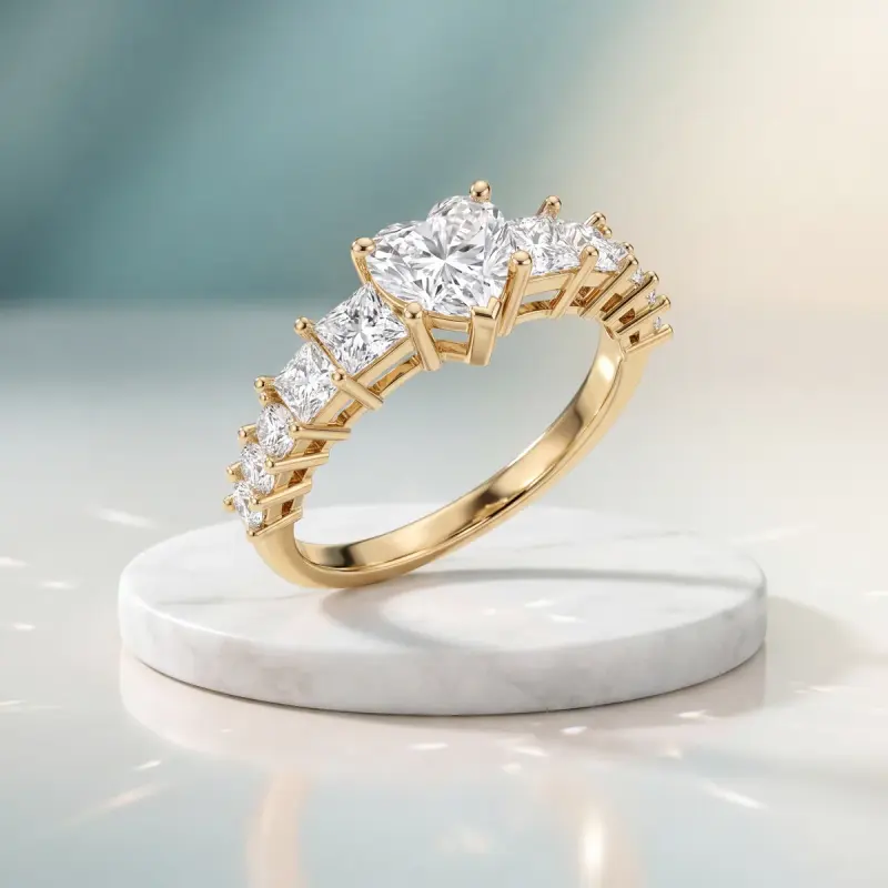 Heart Lab-Grown Diamond Ring with Side Stones, 1.25 ct — 14K yellow gold