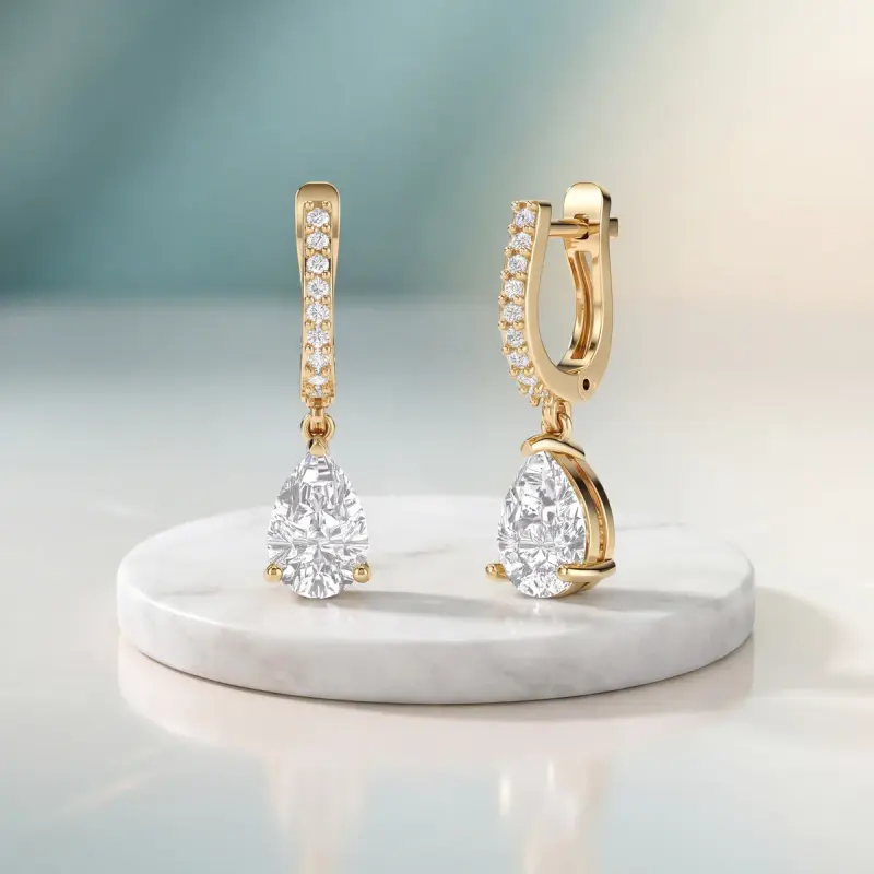 Pear Lab-Grown Diamond Drop Earrings, 2.84 ct total — 14K yellow gold