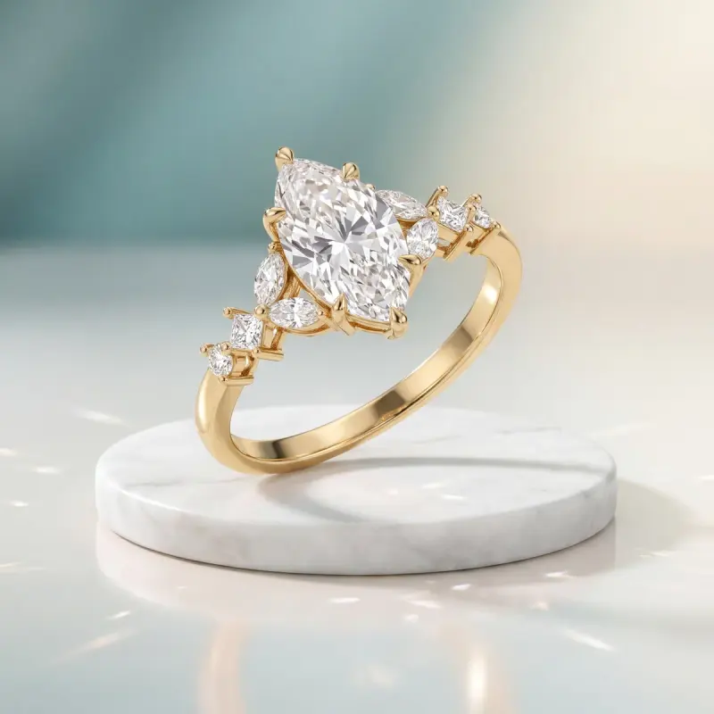 Marquise Lab-Grown Diamond Ring with Side Stones, 2.04 ct — 14K yellow gold