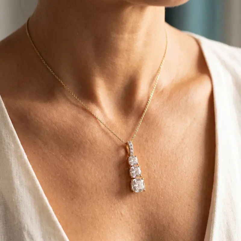 Cushion Lab-Grown Diamond Pendant, 2.00 ct — 14K yellow gold