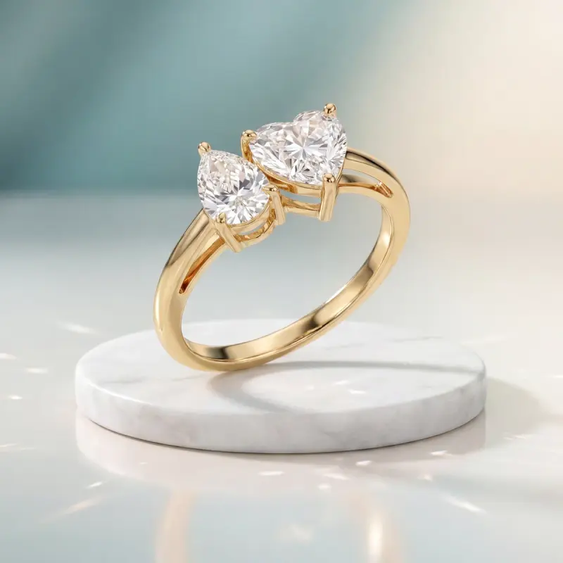 Heart Lab-Grown Diamond Ring with Side Stones, 1.25 ct — 14K yellow gold