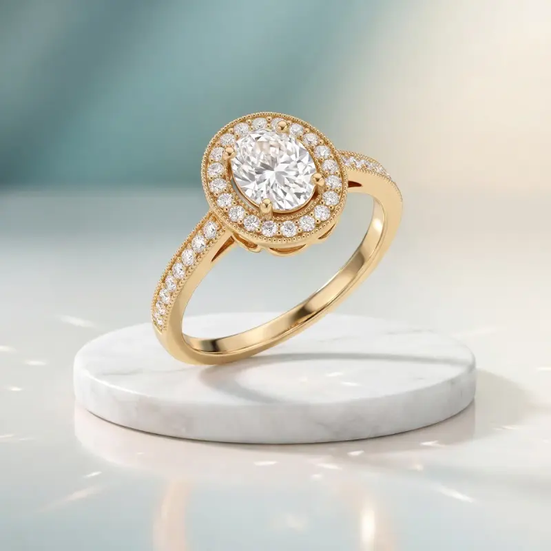 Oval Lab-Grown Diamond Ring with Side Stones, 1.86 ct — 14K yellow gold