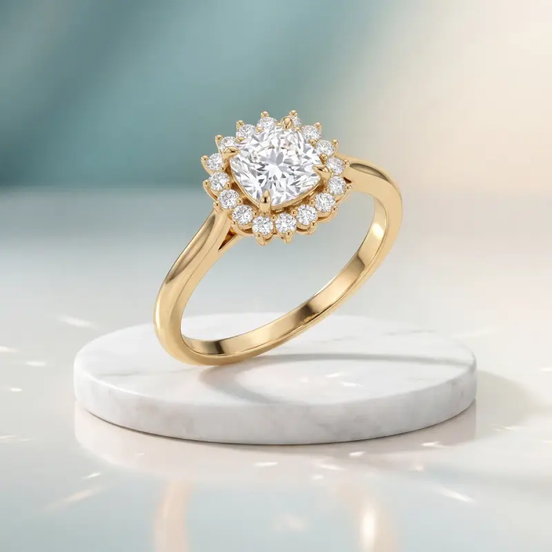 Cushion Lab-Grown Diamond Ring with Side Stones, 1.28 ct — 14K yellow gold