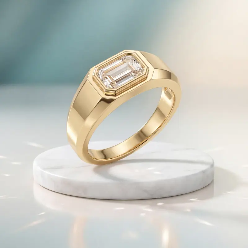 Emerald Lab-Grown Diamond Solitaire Ring, 1.53 ct — 14K yellow gold