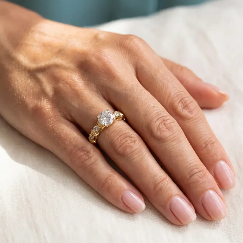 Round Lab-Grown Diamond Ring with Side Stones, 1.50 ct — 14K yellow gold (2/2)
