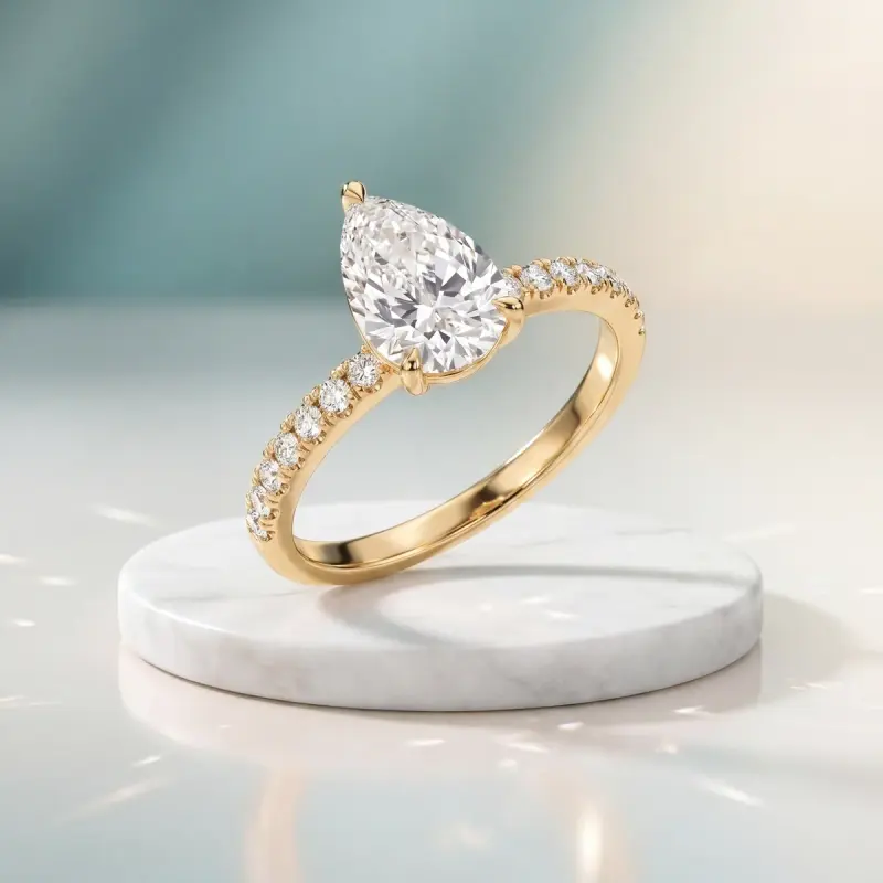 Pear Lab-Grown Diamond Ring with Side Stones, 1.33 ct — 14K yellow gold