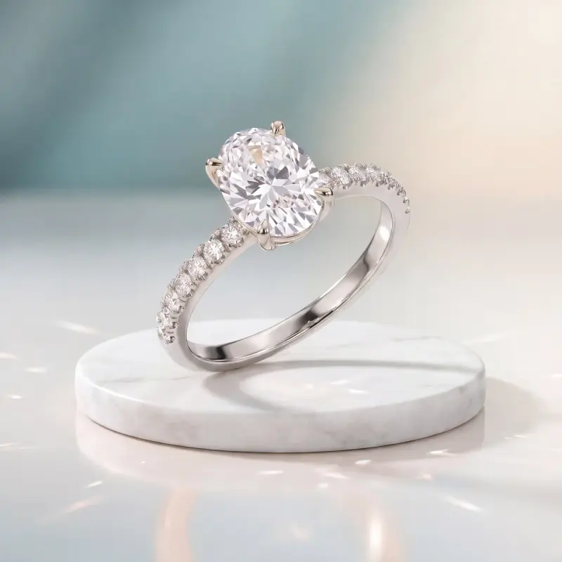 Oval Lab-Grown Diamond Ring with Side Stones, 2.00 ct — 14K white gold