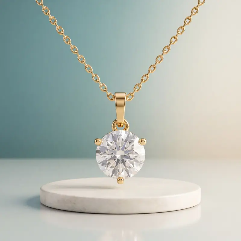 Round Lab-Grown Diamond Pendant, 2.00 ct — 14K yellow gold