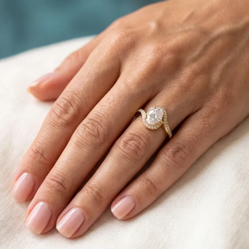 Oval Lab-Grown Diamond Ring with Side Stones, 1.49 ct — 14K yellow gold (2/2)