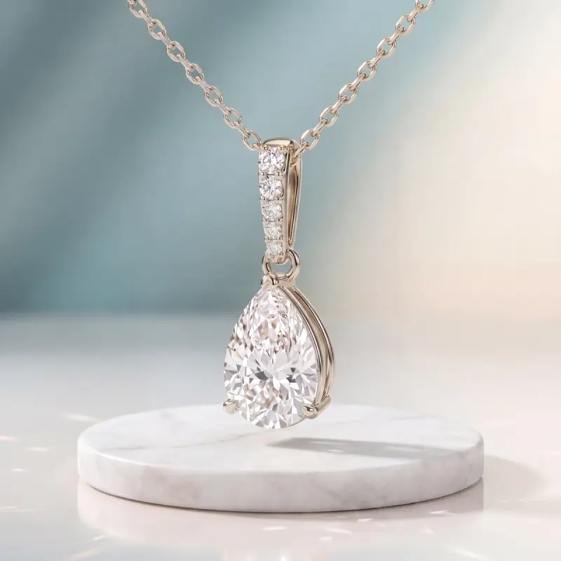 Pear Lab-Grown Diamond Pendant, 1.75 ct — 14K white gold